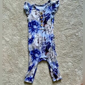 Little BUM BUMs (now bums and roses) bamboo blue peony romper with ruffle butt